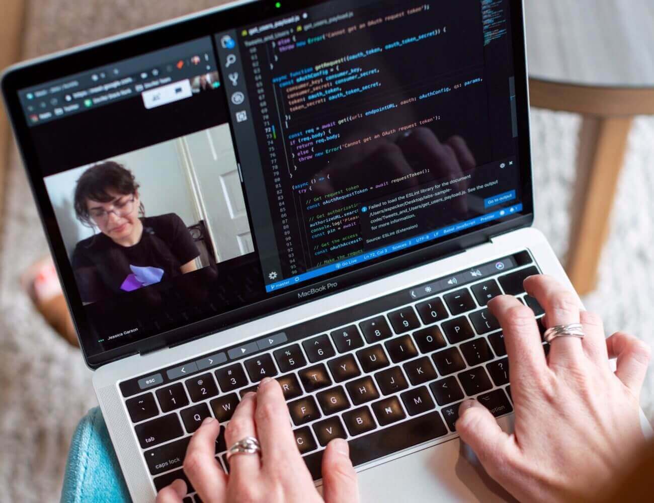 typing at a computer