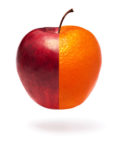 An apple that is half red and the other half orange