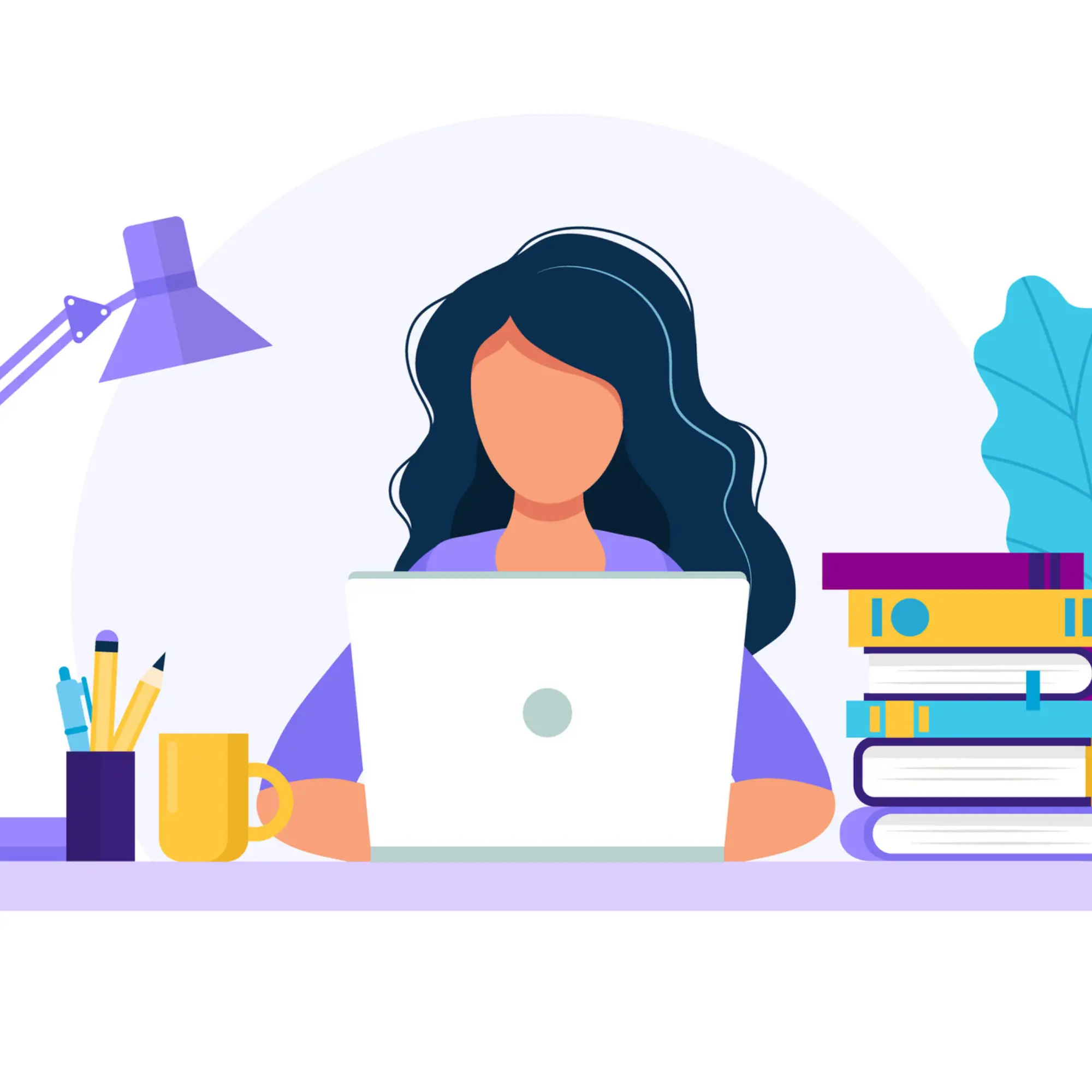 Animation of female tech professional working on her laptop.