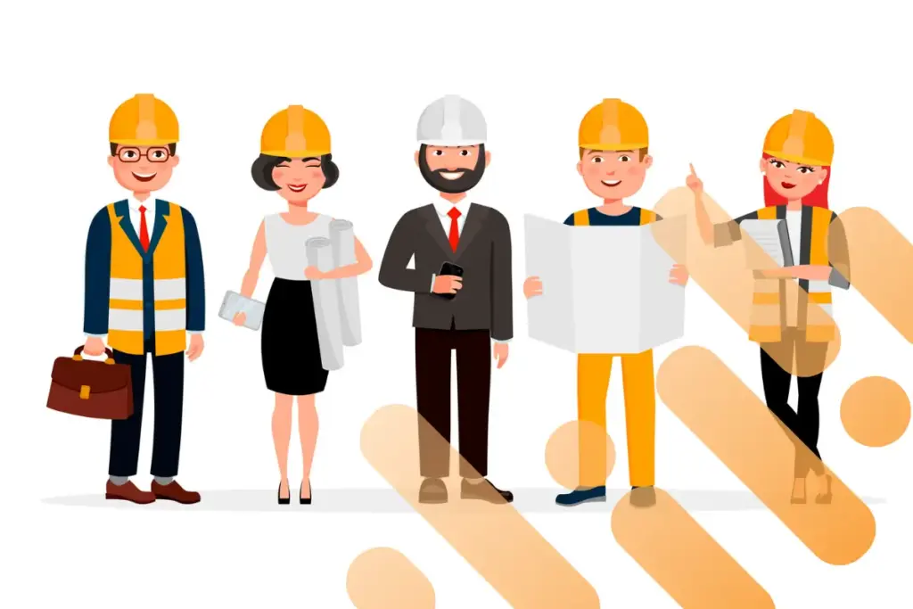 Animation of 5 engineers standing next to each other with branding overlay.