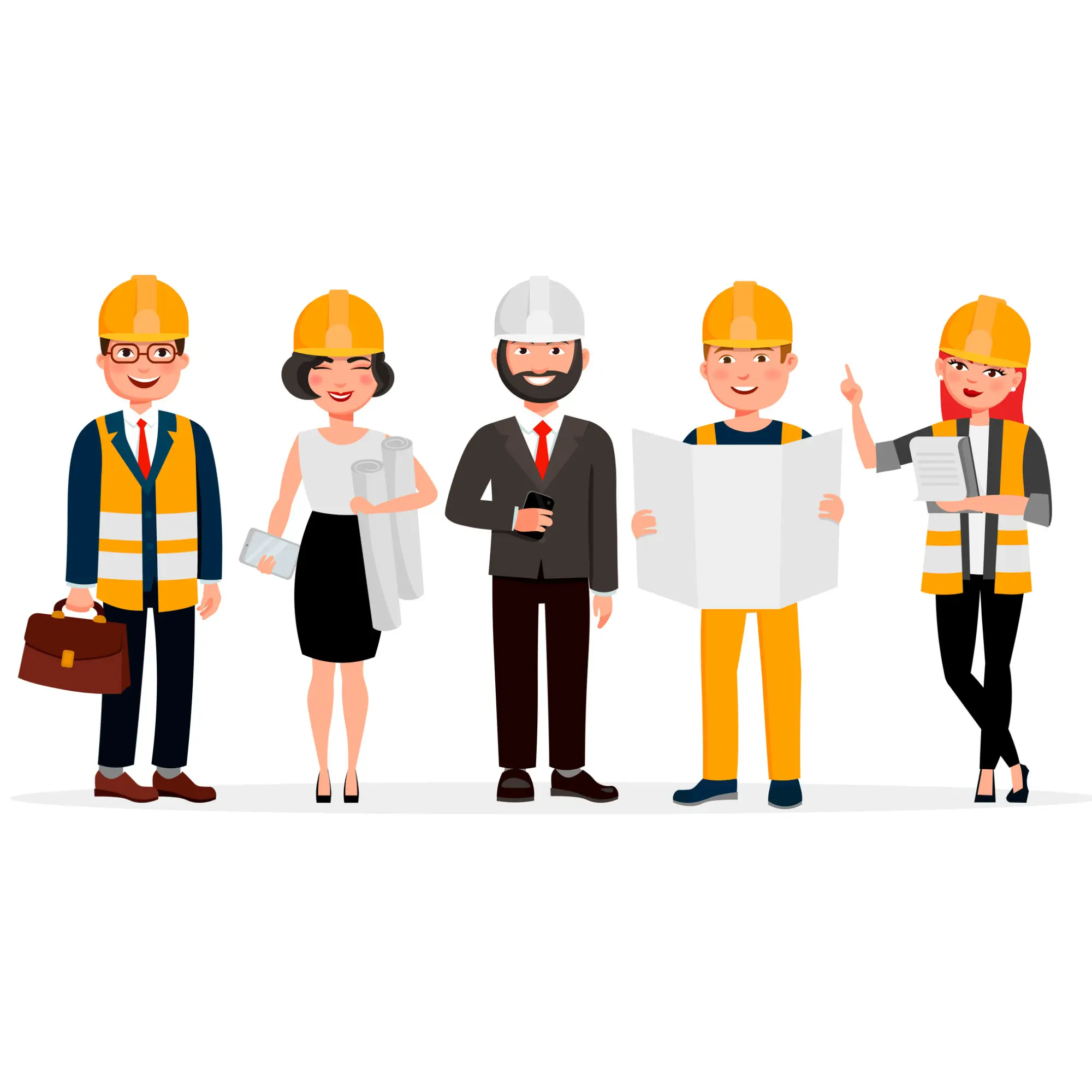 Animation of 5 engineers standing next to each other.